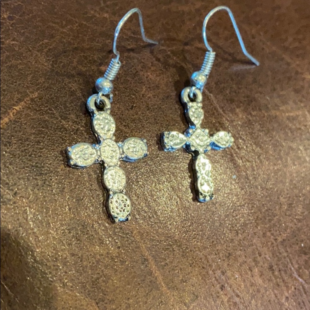 NEW silver-tone cross earrings